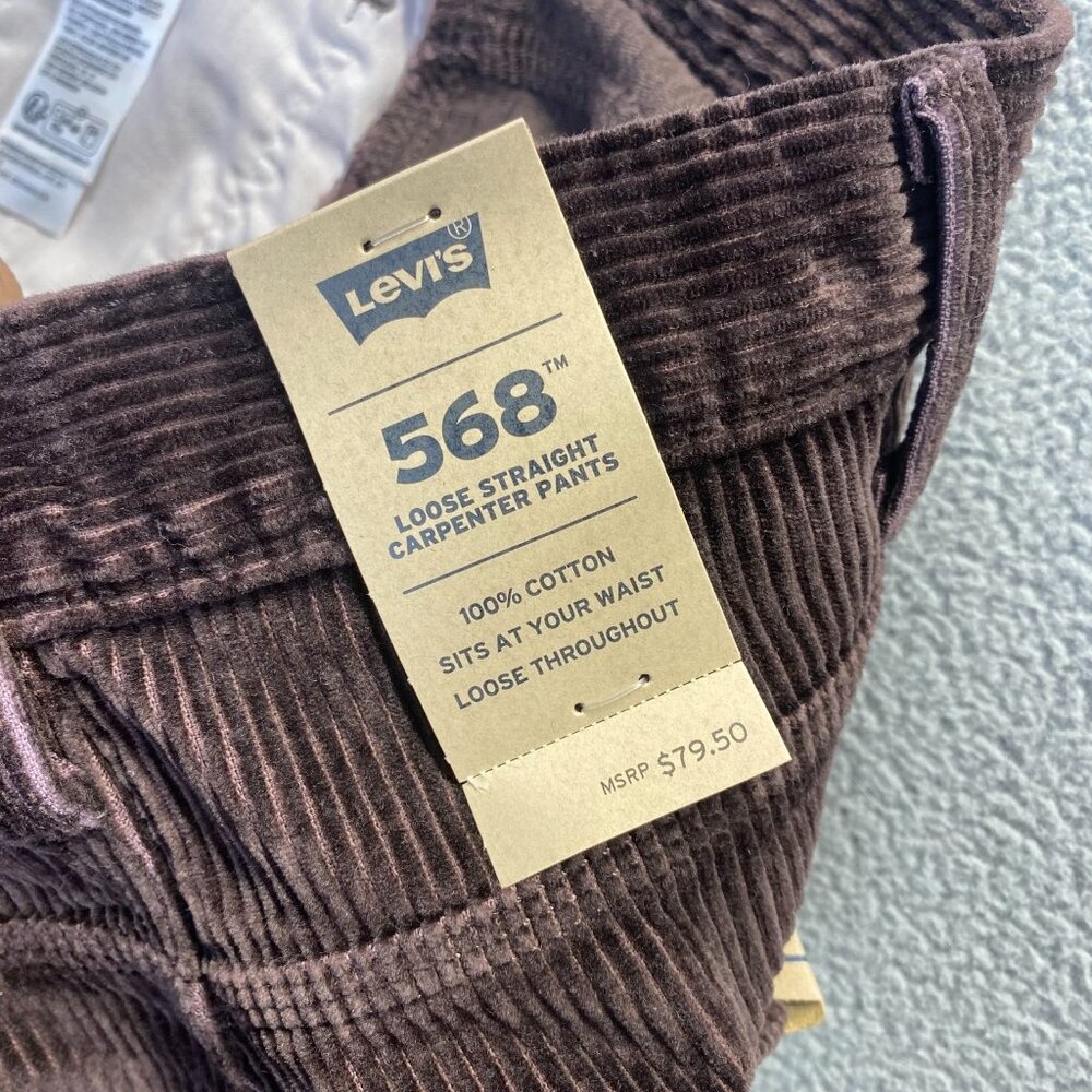 Levis 568 Loose Straight Carpenter Pants Brown Corduroy Workwear Size 38x34 - Picture 9 of 16